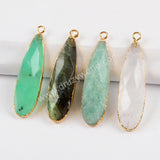 Teardrop Gold Plated White Quartz Crystal Faceted Charm G1524