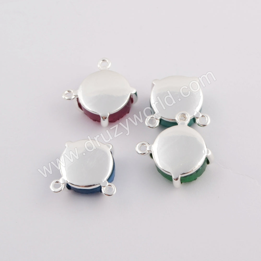 10mm Claw Natural Agate Titanium Rainbow Connector Silver Plated ZS0413