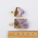 Gold Plated Rectangle Natural Amethyst Druzy Slice Pendant Charm Jewelry Making G1953