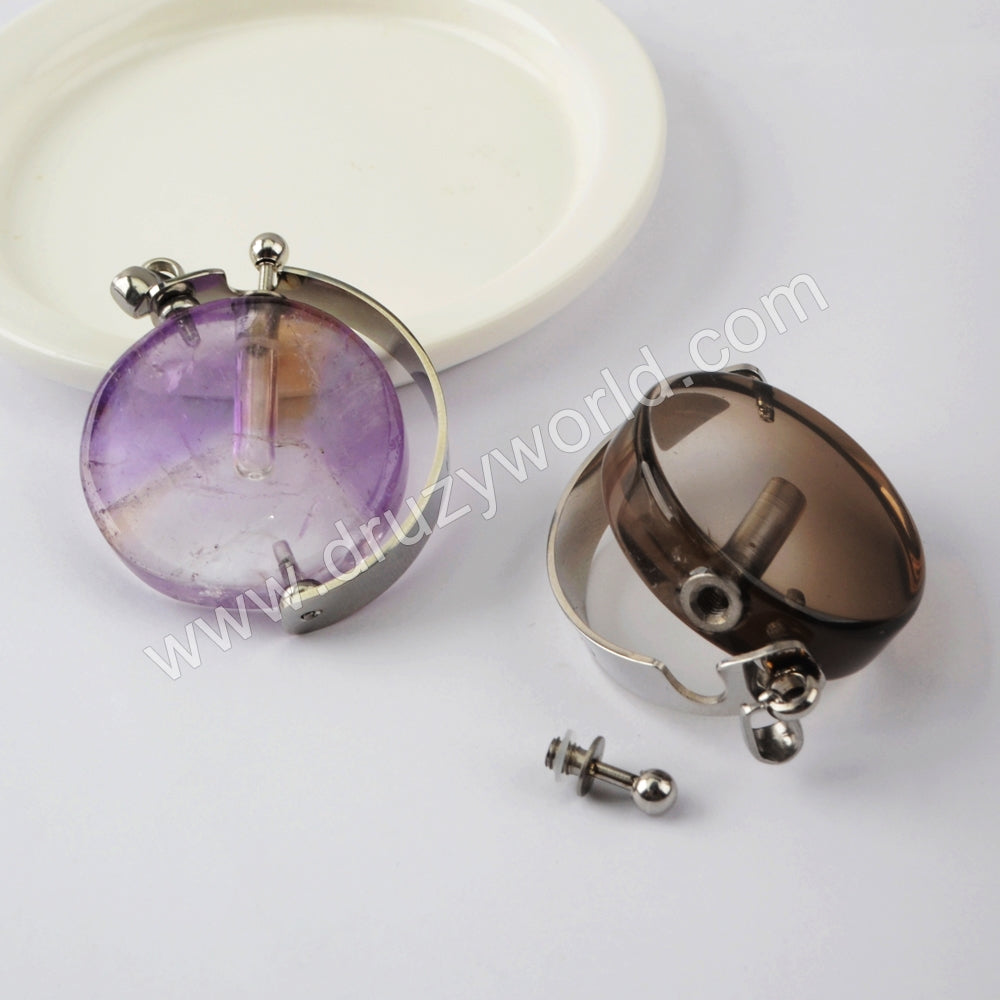 Natural Multi-kind Stones Perfume Bottle Pendant Silver Plated WX1305