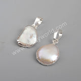 Silver Plated White Natural Pearl Pendant Charm For Jewelry Making S1673