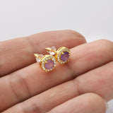 S925 Sterling Silver Gold Round Gemstone Crystal CZ Micro Pave Stud Earrings, Dainty Jewelry SS216EG