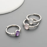 S925 Sterling Silver Oval Faceted Gemstone CZ Ring, Healing Crystal Fashion Jewelry SS207RS