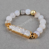 Silve Rectangle AB Color Druzy Bracelet,10mm Agate Beaded Bracelet Jewelry G0608