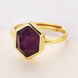 Hexagon Multi Gemstone Faceted Gold Plated Ring, Adjustable, Healing Crystal Jewelry Ring For Women ZG0464