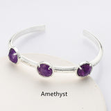 Silver Plated Brass Round Three-Gemstone Faceted Bangle, Healing Crystal Quartz Cuff Bracelet ZS0493