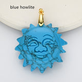 Gold Natural Gemstone Carved Sun Face Pendant WX2210