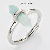 Silver Hexagon Point Multi-kind Stone Ring, Adjustable, Gemstone Ring Jewelry WX2207