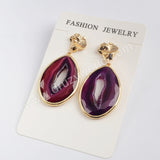 Gold Plated Bezel Drop Slice Agate Earring WX1176