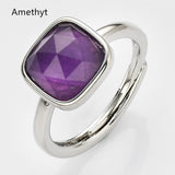 Adjustable Silver Square Gemstone Ring, Faceted, Healing Crystal Stone Ring Jewelry WX2209