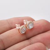 Rose Gold - S925 Sterling Silver CZ Round Gemstone Stud Earrings, Healing Crystal Jewelry, Dainty Earrings SS216ER