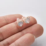 Rose Gold - S925 Sterling Silver CZ Heart Gemstone Stud Earrings, Healing Crystal Amethyst Aquamarine Rose Quartz Moonstone Jewelry, Dainty Earrings LM005-R