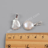 Silver Plated White Natural Pearl Pendant Charm For Jewelry Making S1673