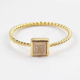 Small Square 4mm Gold Plated Natural Agate Titanium Rainbow Druzy Bezel Ring ZG0286