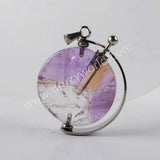 Natural Multi-kind Stones Perfume Bottle Pendant Silver Plated WX1305