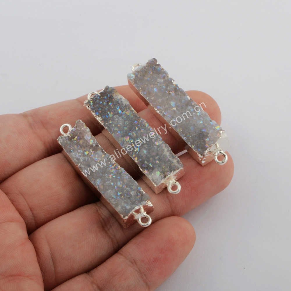 Rectangle Gold/Silver Plated AB white Druzy Bar Connectors Titanium Druzy Crystal Connector Making Jewelry G0501