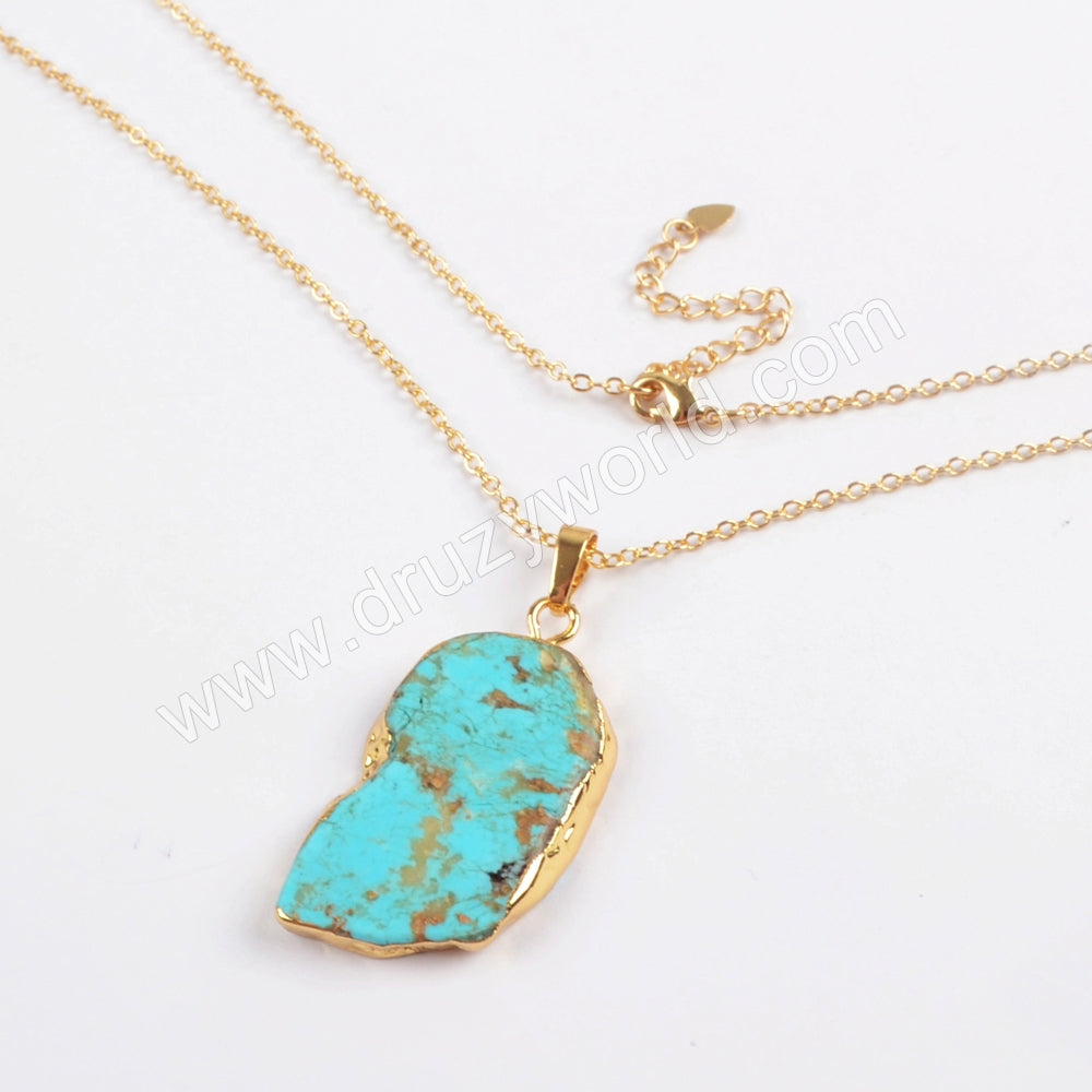 Natural Turquoise Slice Pendant Fashion Jewelry Making Silver Plated S1727