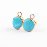 Gold Plated Natural Turquoise Gemstone Stud Earrings With Loop For Dangle Jewelry Making G1709