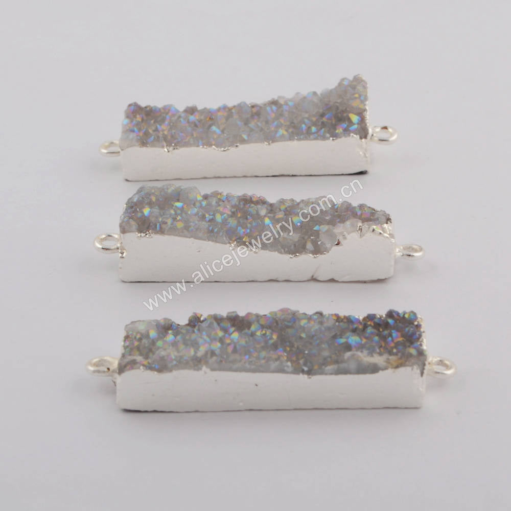 Rectangle Gold/Silver Plated AB white Druzy Bar Connectors Titanium Druzy Crystal Connector Making Jewelry G0501