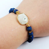 Gold Plated Natural White Solar Quartz Faceted With 8mm Titanium Rainbow Druzy Beads Bracelet G1550