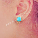 Gold Plated Natural Turquoise Gemstone Stud Earrings With Loop For Dangle Jewelry Making G1709