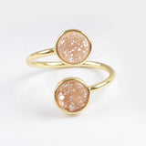 Round Gold Plated Double Natural Agate Titanium Rainbow Druzy Ring ZG0363