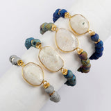 Gold Plated Natural White Solar Quartz Faceted With 8mm Titanium Rainbow Druzy Beads Bracelet G1550