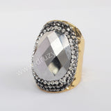 Rhinestone Pave Titanium Rainbow Aura Crystal Quartz Faceted Gold Band Ring JAB972