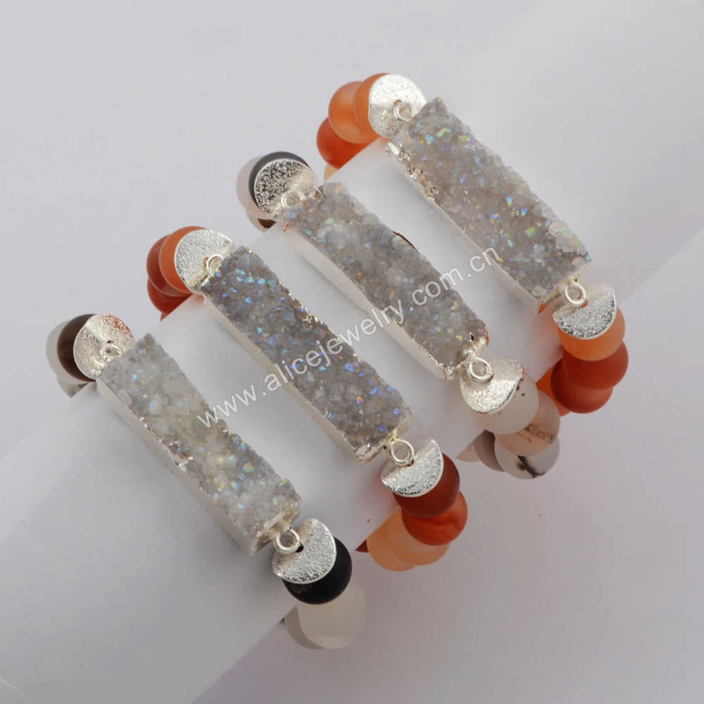 Silve Rectangle AB Colorr Druzy Bracelet,10mm Agate Beads Bracelet Jewelry G0608