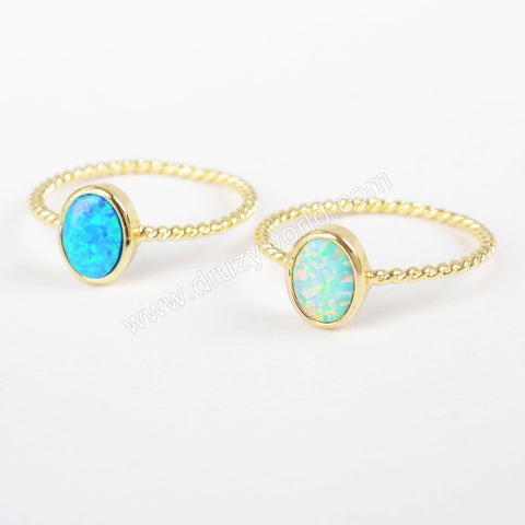 Gold Plated Bezel Oval White Blue Opal Ring ZG0239