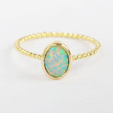 Gold Plated Bezel Oval White Blue Opal Ring ZG0239