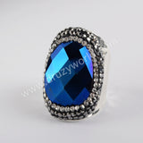 Rhinestone Pave Titanium Rainbow Aura Crystal Quartz Faceted Gold Band Ring JAB972