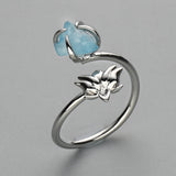 Silver Claw Lotus Raw Gemstone Ring, Adjustable, Healing Crystal Stone Jewelry, Birthstone Ring ZS0488