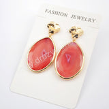 Gold Plated Bezel Drop Slice Agate Earring WX1176