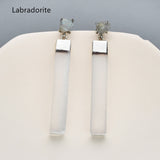 Silver Plated Claw Raw Crystal Chips & Selenite Bar Stud Earrings, Healing Gemstone Jewelry, Boho Stone Earrings ZS0491