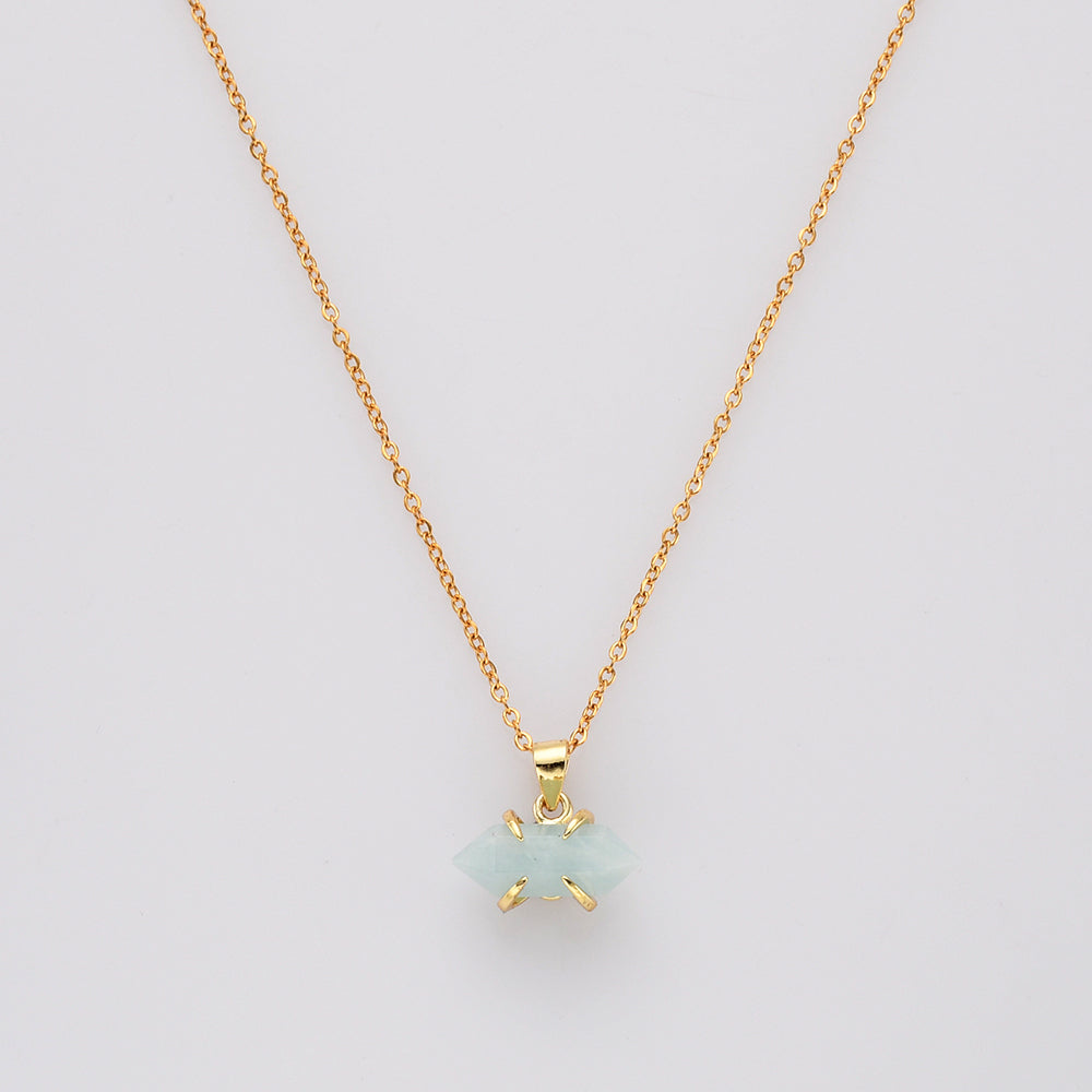 16" Tiny Gold Plated Claw Rainbow Natural Gemstone Necklace, Terminated Point, Faceted Healing Crystal Stone Necklace, Birthstone Jewelry ZG0480-N aquamarine necklace