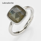 Adjustable Silver Square Gemstone Ring, Faceted, Healing Crystal Stone Ring Jewelry WX2209