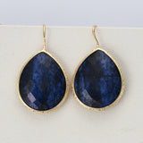 Teardrop Natural Gemstone Gold Plated Earrings, Faceted Crystal Stone Jewelry Earrings WX2148