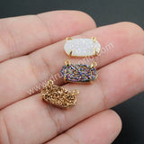 Small Hexagon Gold Plated Claw Natural Agate Titanium Druzy Connector, For Jewelry Making ZG0136