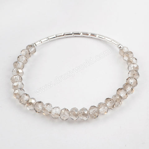The Silver Tube With Multi-color Faceted Beads Bracelet Bangle S1479