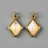 Diamond Shape Gold Bezel Briolette Gemstone Pendant Natural Labradorite Moonstone Copper Turquoise Healing Crystal Pendants Necklace ZG0474
