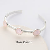 Silver Plated Brass Round Three-Gemstone Faceted Bangle, Healing Crystal Quartz Cuff Bracelet ZS0493