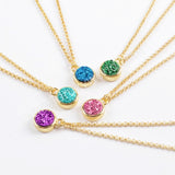 24" Adjustable Gold Plated Bezel Round Rainibow Titanium Druzy Necklace ZG0370