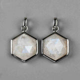Hexagon Silver Bezel Briolette Gemstone Pendant Natural Labradorite Moonstone Copper Turquoise Healing Crystal Pendants Necklace ZS0473