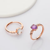 S925 Sterling Silver - Rose Gold Oval Faceted Gemstone CZ Ring, Healing Crystal Jewelry SS207RR