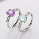 S925 Sterling Silver Oval Faceted Gemstone CZ Ring, Healing Crystal Fashion Jewelry SS207RS