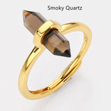 Gold Hexagon Point Healing Stone Ring, Adjustable, Gemstone Ring Jewelry WX2208