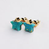 Gold Plated Cap Natural Pure Turquoise Stud Earrings, Gemstone Boho Jewelry G2077