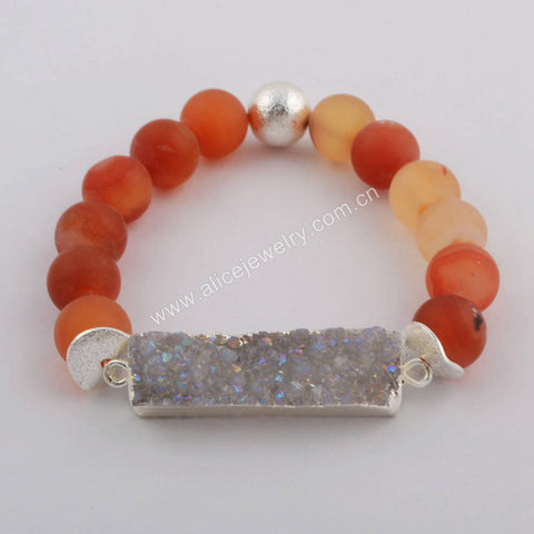 Silve Rectangle AB Color Druzy Bracelet,10mm Agate Beaded Bracelet Jewelry G0608