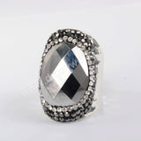 Rhinestone Pave Titanium Rainbow Aura Crystal Quartz Faceted Gold Band Ring JAB972